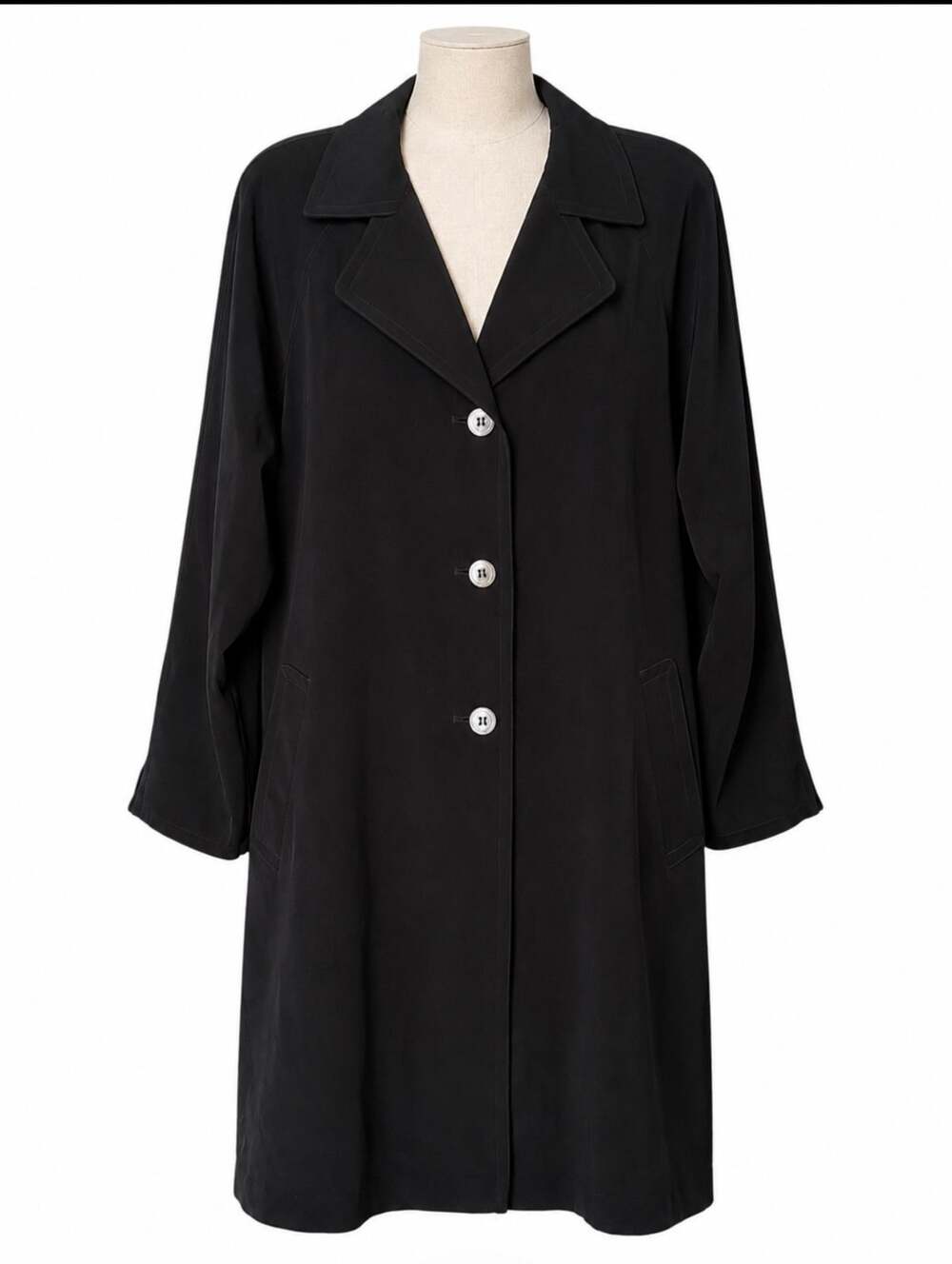 Gallery Vintage Black Swing Coat Women’s L Cape Back Long Minimalist Jacket